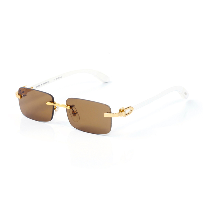 Luxuremerk Carti -bril Designer Zonnebril voor mannen Women witte buffelhoornglazen vierkante zonnebril frameloze gepolariseerde UV400 houten modeman bril