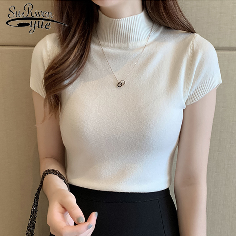 

Casual Women Clothing Korean Knitted Top Blusas Mujer De Moda Spring Summer Solid Slim Turtleneck Blouse 8622 210521, Black