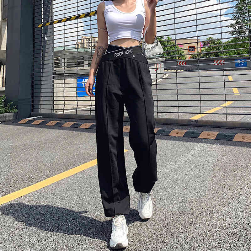 

pants trousers 2021 women's with cross elastic waist and loose leggings, Black;white