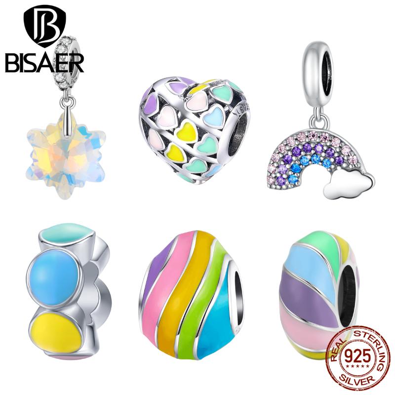 

Other BISAER Genuine Original Women Silver Accessories 100% 925 Sterling Rainbow Enamel Charm For DIY Jewelry Making Beads ECC1979