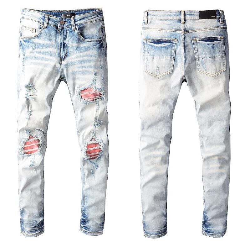 

22SS European American street Casual fashion brand Men's Jeans Ripped Slim Fit Motorcycle jeans Men high quality jean 807#, Blue