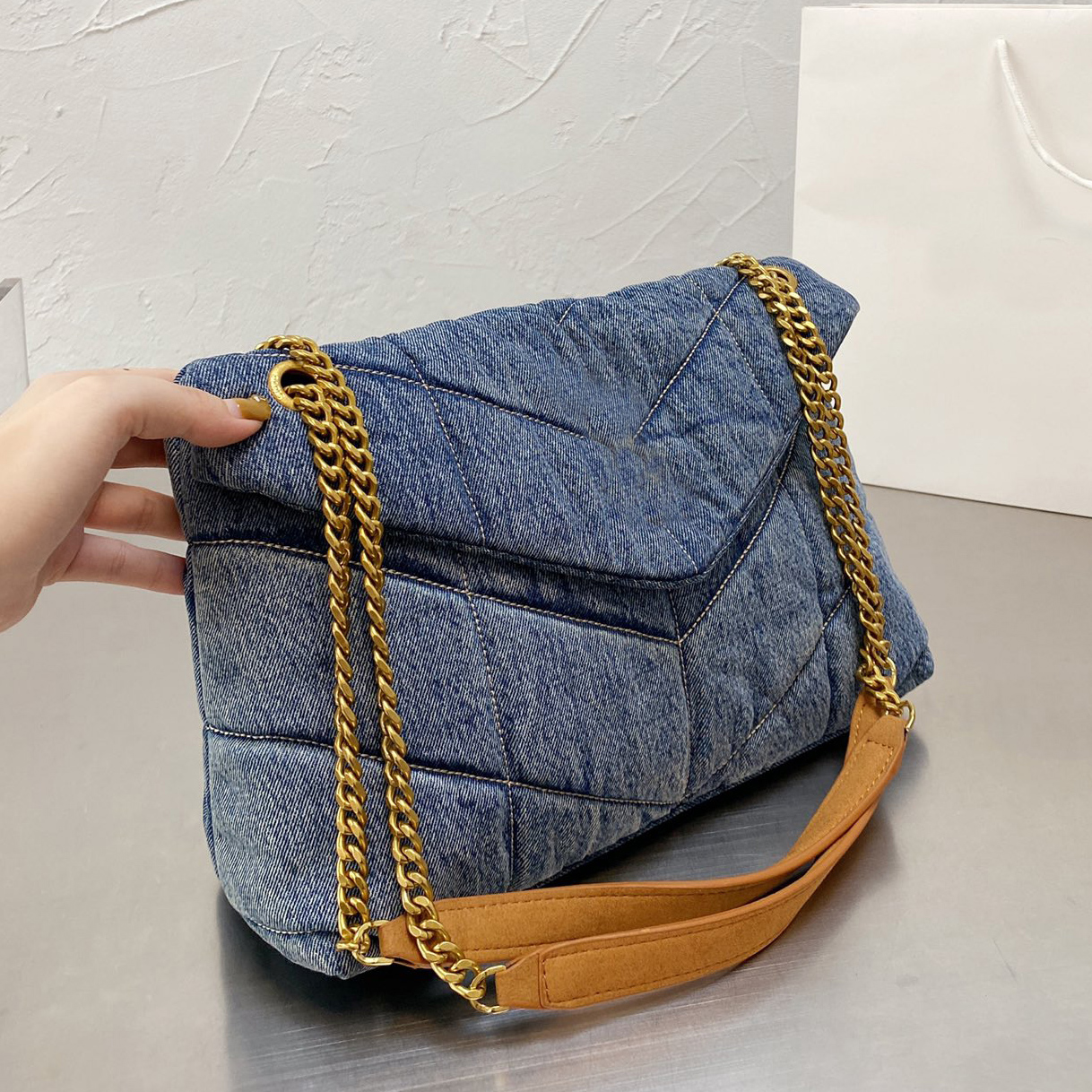 

Designers Bag Women Washed Denim Luxury Chain Puffer Designer Handbag Fashion LOULOU Classic Bag Messenger Shoulder Designer Crossbody Jeans Handbag Purse, With logo