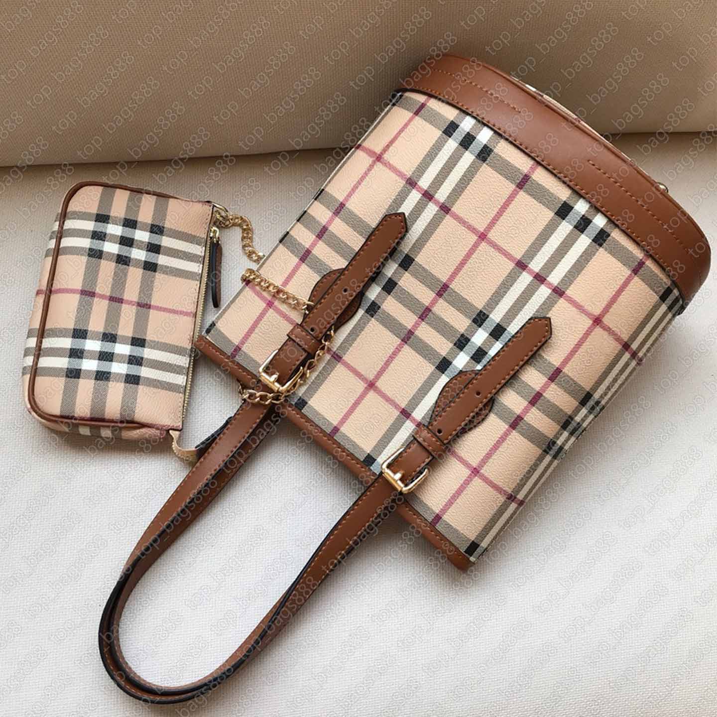 

Top quality women printed plaid 2 pieces mini pochette bucket bag luxury designer brand coin purse shoulder underarm hand bags Handbag with box