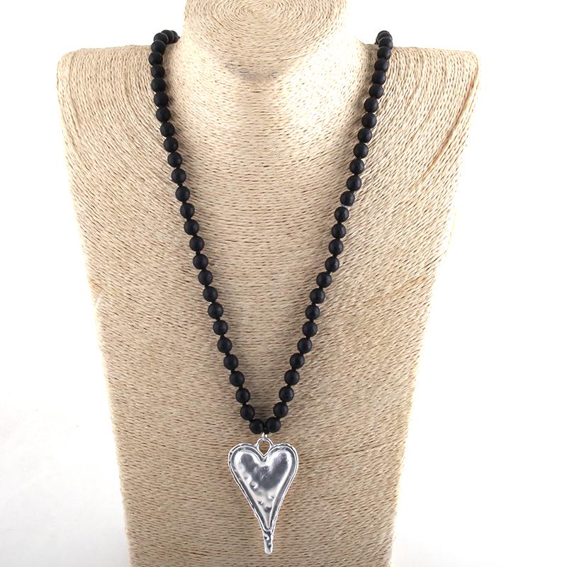 

Pendant Necklaces MOODPC Fashion Long Knotted Jewelry Black Lava Metal Heart