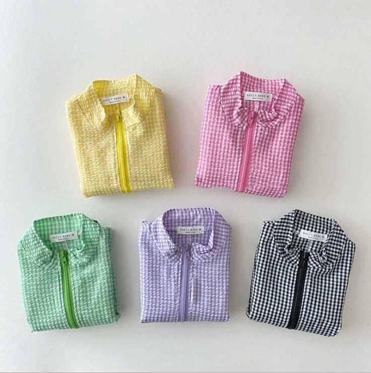

Jackets 2021 Style Boys Girls Plaid Coat Fashion Summer Full Sleeve Cotton Babys Coats, Blue;gray