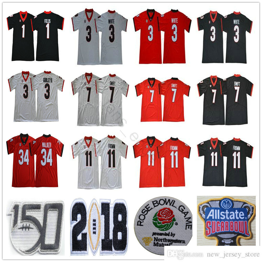 

NCAA 150th Patch UGA Georgia Bulldogs Sugar Bowl College #98 Rodrigo Blakenship 1 Justin Fields Michel 10 Jacob Eason 27 Nick Chubb Jerseys, White with 150th patch