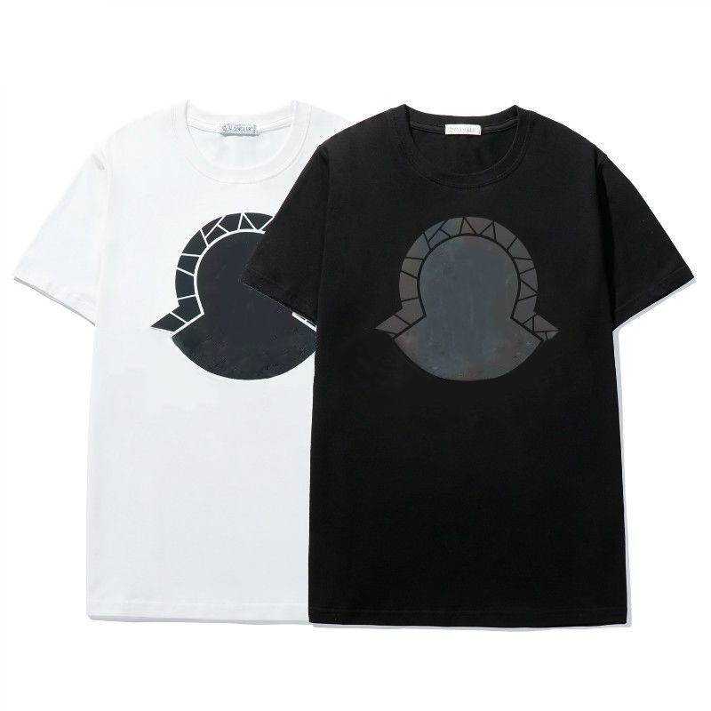 

Summer Personality t shirt Leluxe Monclair for Men tshirt High Quality Black and White A reflective print with letters Round collar Casual Tshirts, White;black