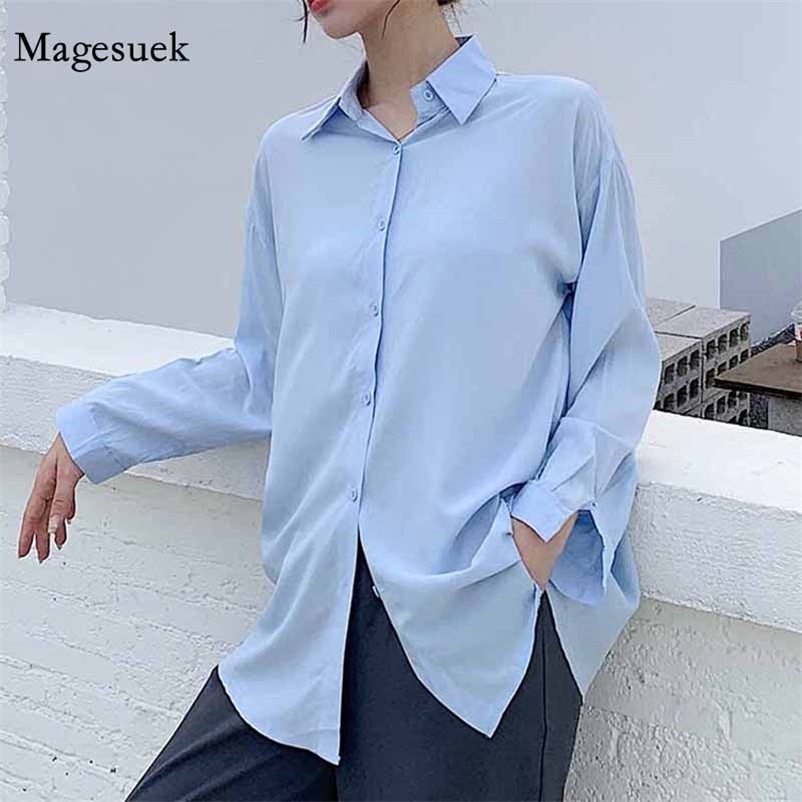 

Loose Lapel Autumn Women Shirts Solid Single Breasted Tops Cardigan Korean Cotton Long Sleeve Blouse 11577 210518, White