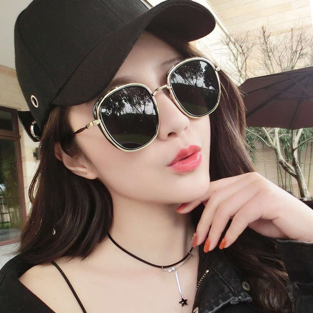 

Hot selling Korean version metal sunglass female Polarized Sunglass male star fashion large frame sunglass