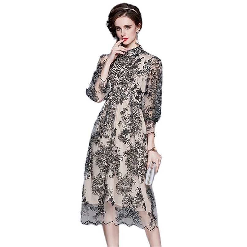 

Fashion women's dress waist embroidered mesh mid-length skirt summer high-quality clothing 210520, Black