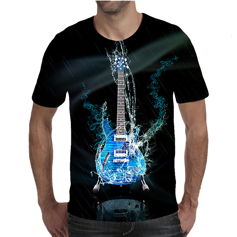 

2021 summer menswear lovers 3D digital print loose round neck Short Sleeve T-Shirt Top, Guitar t