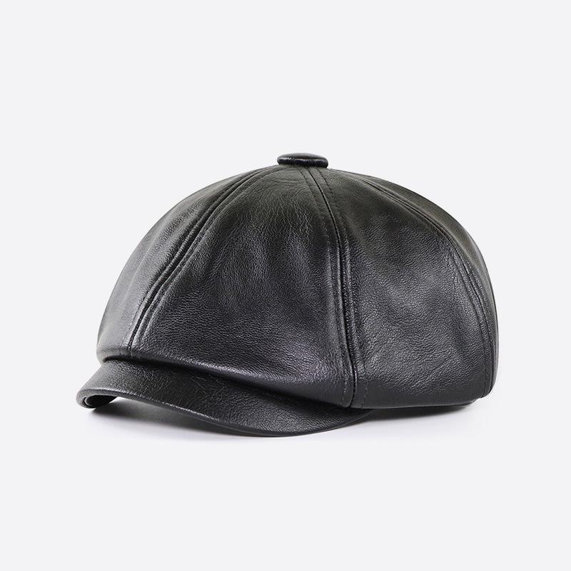 

Berets British Man Leather Octagonal Hat Middle-aged And Elderly Winter Outdoor Warm PU Sboy Cap Men's Painter Beret, Black