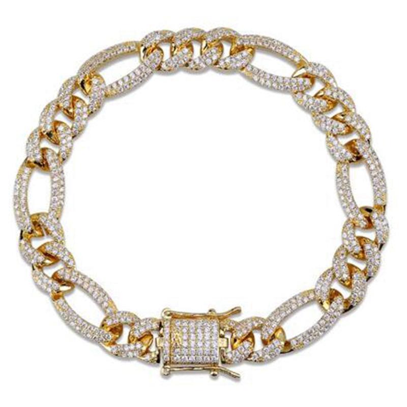 

10Mm Box Lock Bracelet Men'S Hip Hop Rhinestone Rapper Jewelry Link, Chain