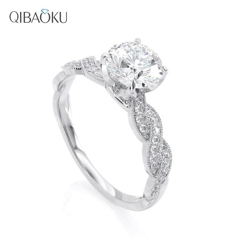 

Cluster Rings D Color Heart And Arrows Cut 1CT Moissanite Twist Band Engagement With 14K White Gold Plated Women Anniversary Wedding, Golden;silver