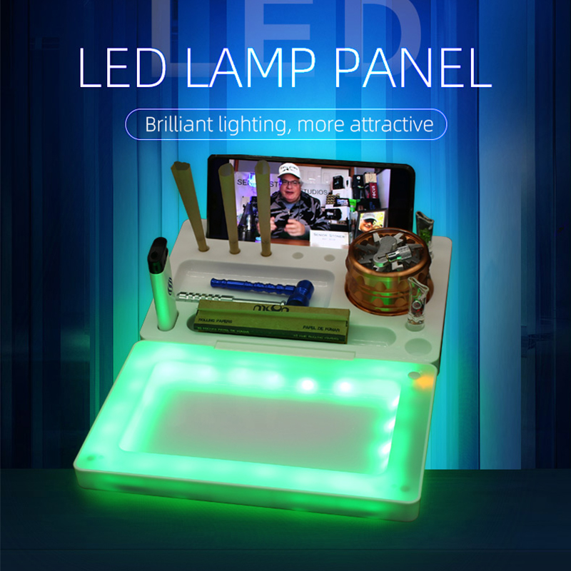 

Led Glow tray Customize Silicone Rolling trays with lid phone holder light up roll tray for Tobacco Dry Herb Storage tray Rechargeable Smoki
