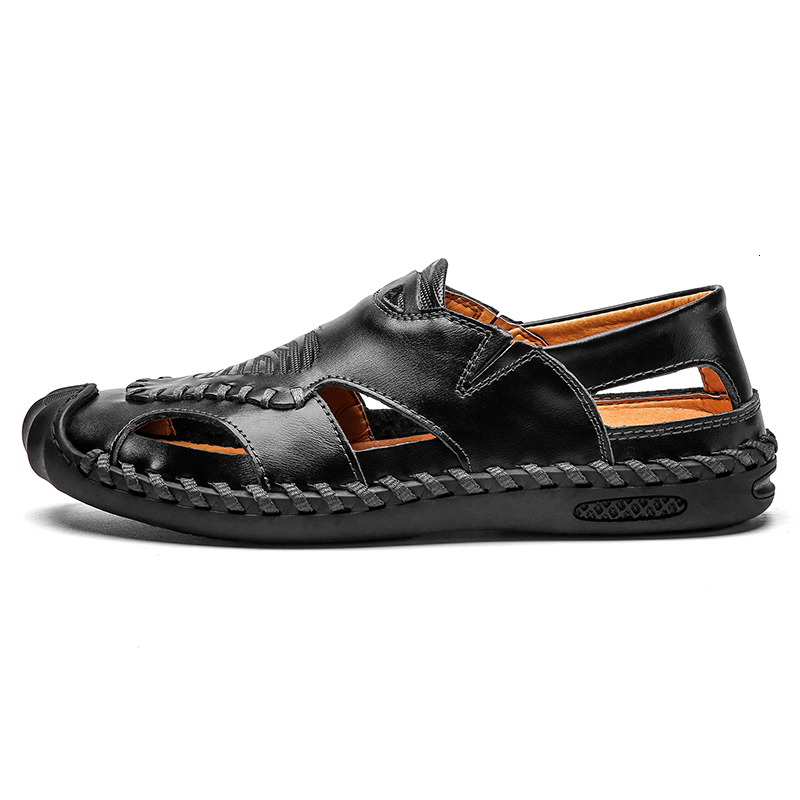 

Sandals Men Genuine Leather Outdoor Casual Man Shoes Beach Slippers Breathable Comfortable Summer Footwear1 AUF9, Red brown