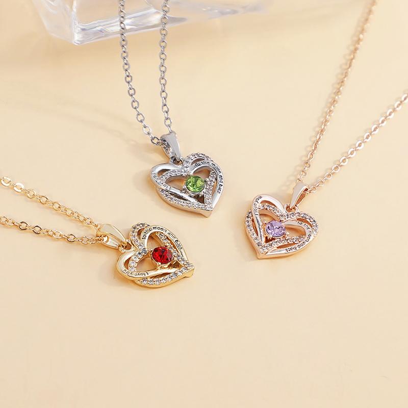 

Pendant Necklaces Engraved Double Layer Heart Shape With Birthstone Necklace Inspirational Jewelry Gift For Women Girlfriend