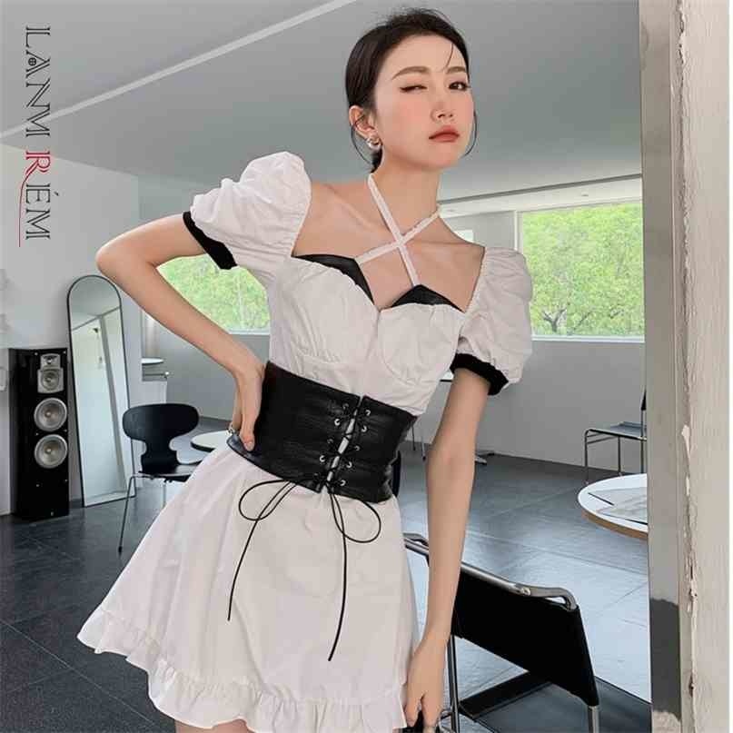 

Women Dress V-Neck Girdle Short Sleeve Loose Fit Female Fashion Spring Autumn Arrivals 2H851 210526, White