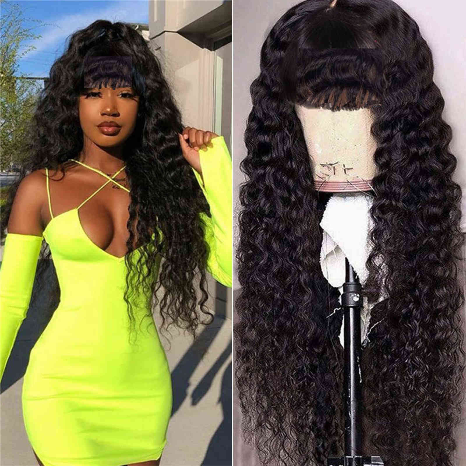 

Ishow Hair Loose Deep Straight Human Hair Wigs with Bangs Peruvian None Lace Wigs Indian Hair Malaysian Body Wave