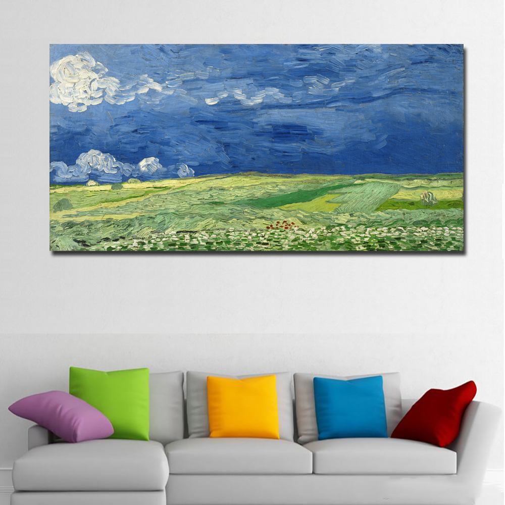 

Wheatfield Under Thunderclouds By  Abstract Art Landscape Painting On Canvas Print Wall Art For Living Room Home Decor