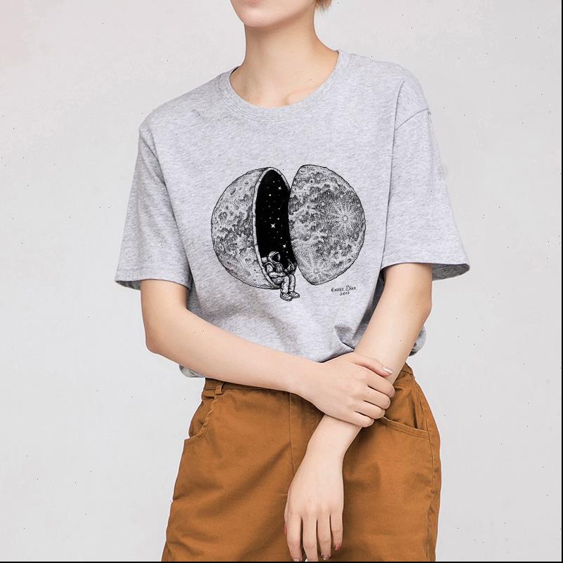 

fashion harajuku womens t shirts cosmic astronaut personality print female shirt summer casual funny loose short sleeve plus size, White