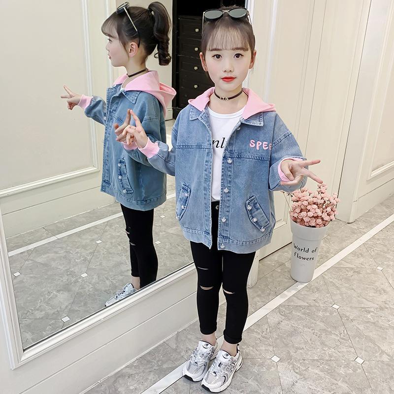 

Jackets Hooded Jean Girls Baby's Kids Coat Jacket Outwear 2021 Spring Autumn Overcoat Top Long Sleeve CardiganÂ BreathableÂ Toddler Childr, Blue;gray