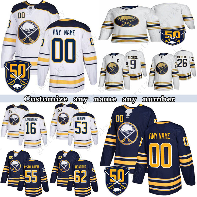 

Custom Buffalo Sabres hockey jerseys 9 Jack Eichel 26 Rasmus Dahlin 53 Jeff Skinner 55 21 Kyle Okposo any number and name, White