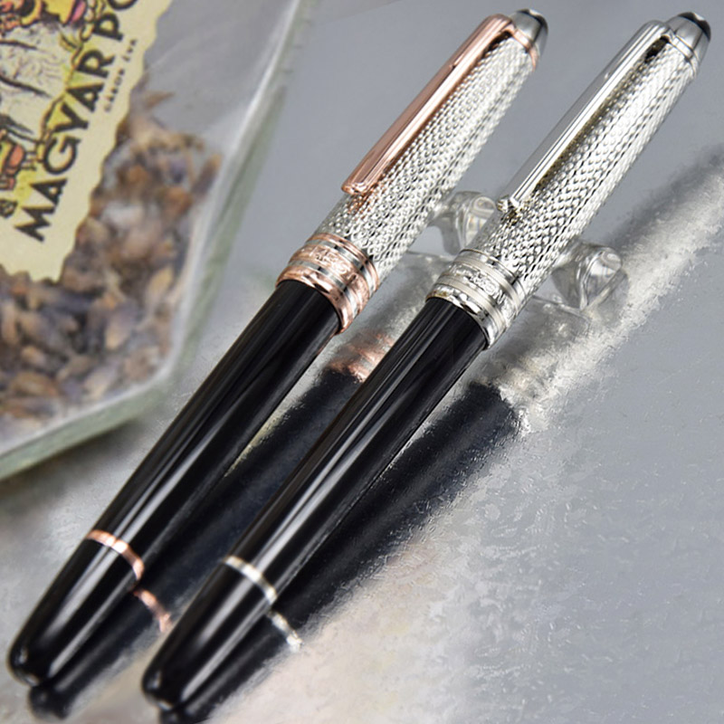 

Luxury Msk-163 Classic Fountain/Rollerball/Ballpoint pen high quality Black resin barrel Small ripple cover Stationery with Serial Number+Gift Refills & Plush Pouch