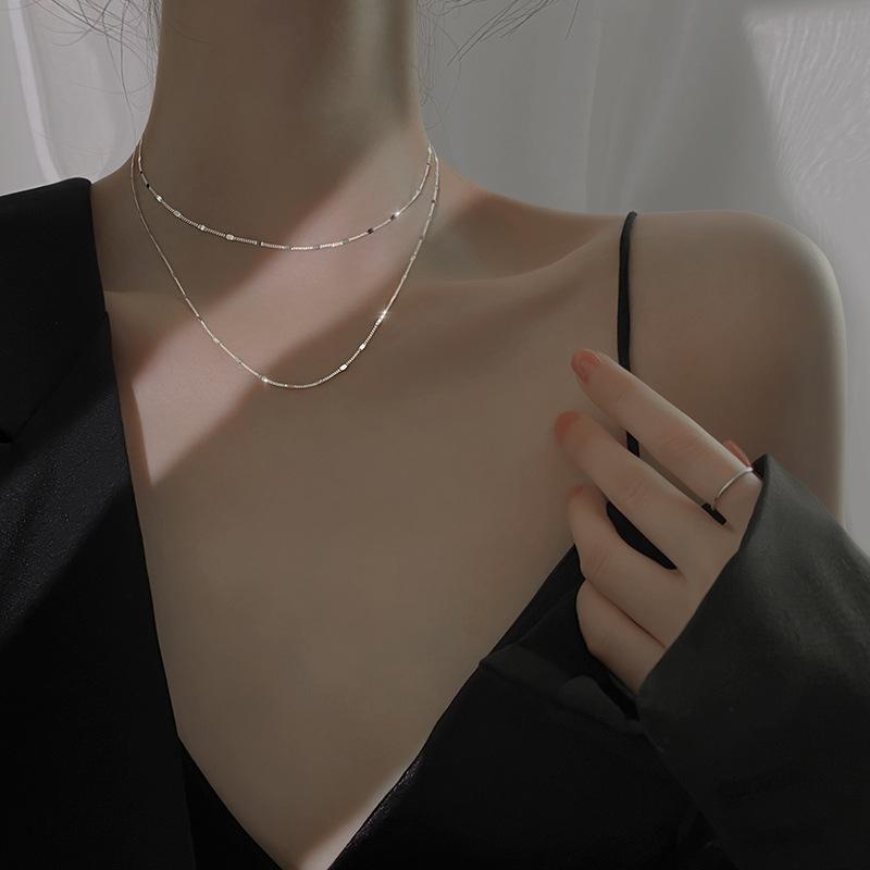 

Chains Genuine 925 Sterling Silver Double Layered Choker Necklaces Shiny Chain Chokers Fine Jewelry For Women Gifts Birthday