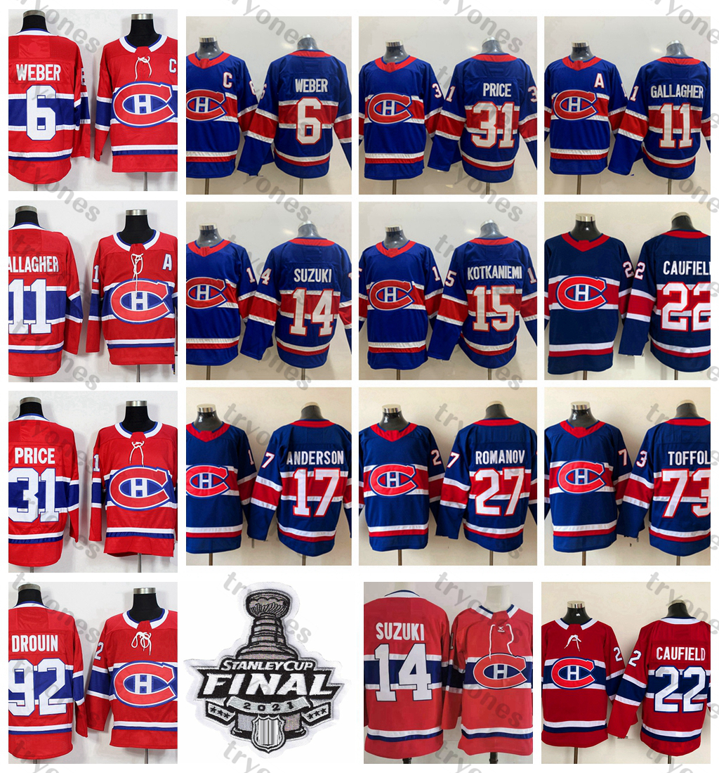 

2021 Stanley Cup Final Montreal Canadiens Hockey Jersey Reverse Retro Caufield Carey Price Shea Weber Gallagher Toffoli Drouin Kotkaniemi Suzuki Anderson Romanov, Blue73