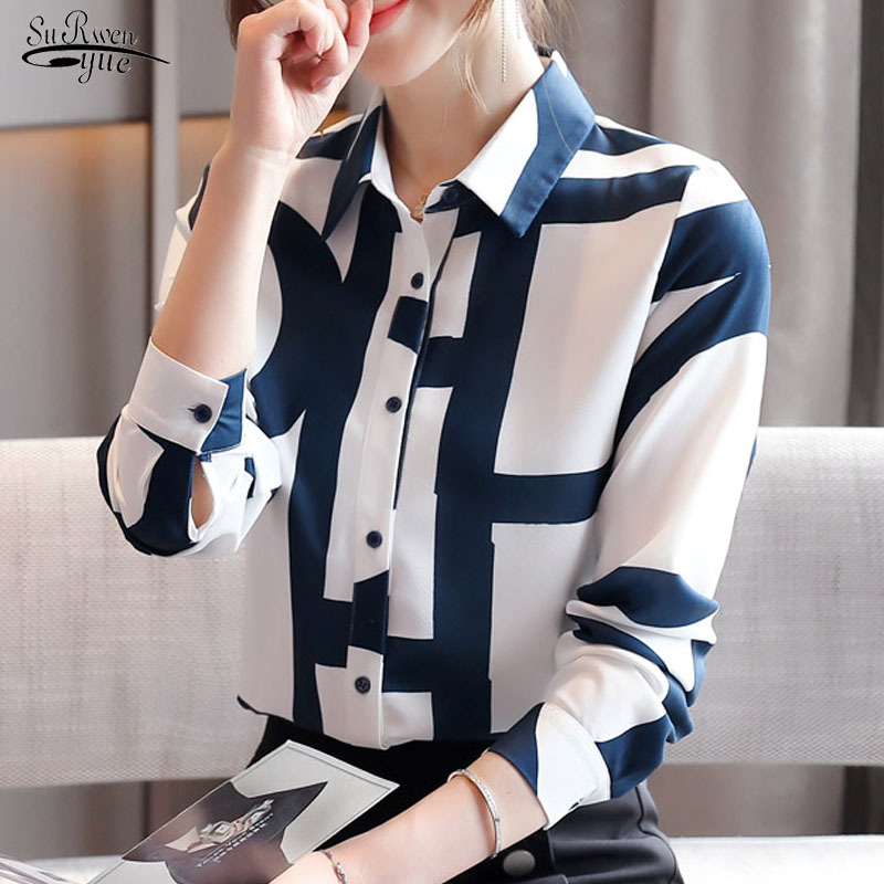 

Autumn Long Sleeve Casual Cardigan Chiffon Shirt Women Korean Loose Print Blouse and Tops Blusas Mujer 10789 210521, Picture