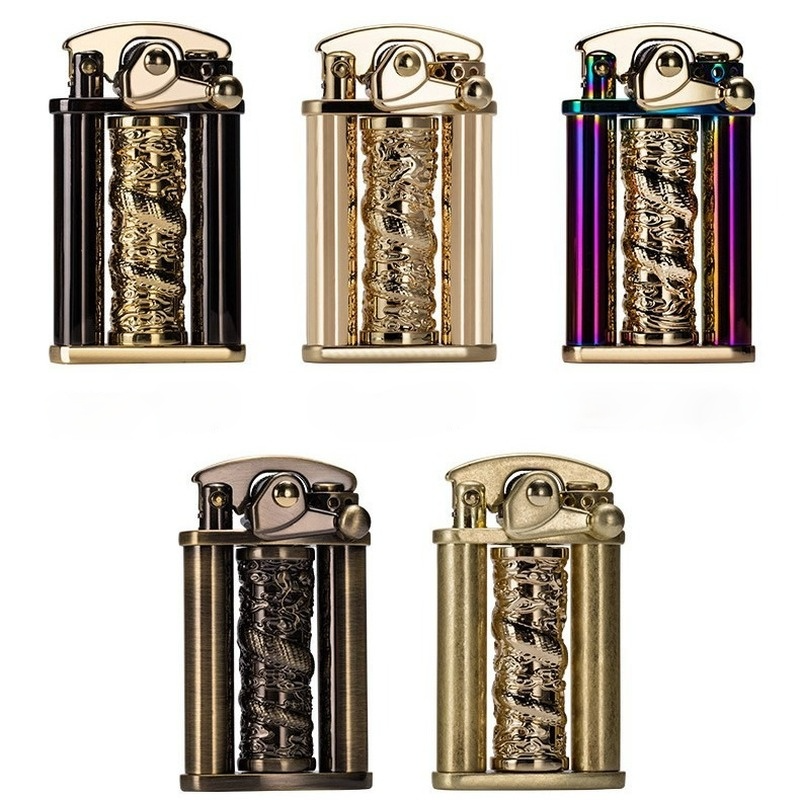 

Rotating Dragon Column Rocker Arm Kerosene Lighter Carved Personality Creative Decompression Lighter Smoking Accessories Briquet