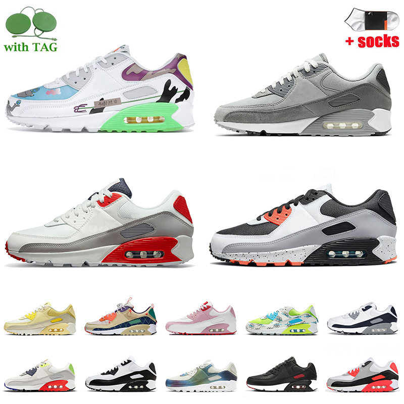 

Top Fashion Airmax 90 90s Men Women Air Max Running Shoes US12 Trainers Surplus Obsidian White Black Light Smoke Grey Flyleather Off Cushions Sports Sneakers, C62 white green 40-46