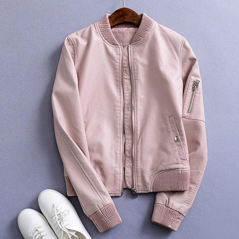 Women's Leather & Faux Autumn Short Women Jacket Washed PU Motorcycle Biker Coat Slim Female Casual Bomber Jackets Chaqueta Mujer