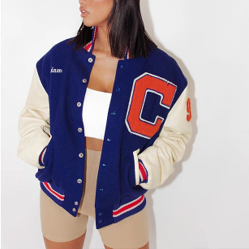

Women's Jackets Mulheres hip hop varsity jaqueta de beisebol retalhos grande c carta bombardeiro casacos casuais soltos casal oversized topos ZLOR, 1# shoe box