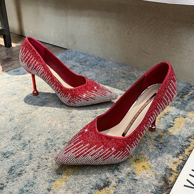 

Pumps Women's Shoes 2021 Fashion New Pointed Toe Red High-heeled Exquisite Shoes High-heeled Ladies Party Zapatillas Mujer, Gold