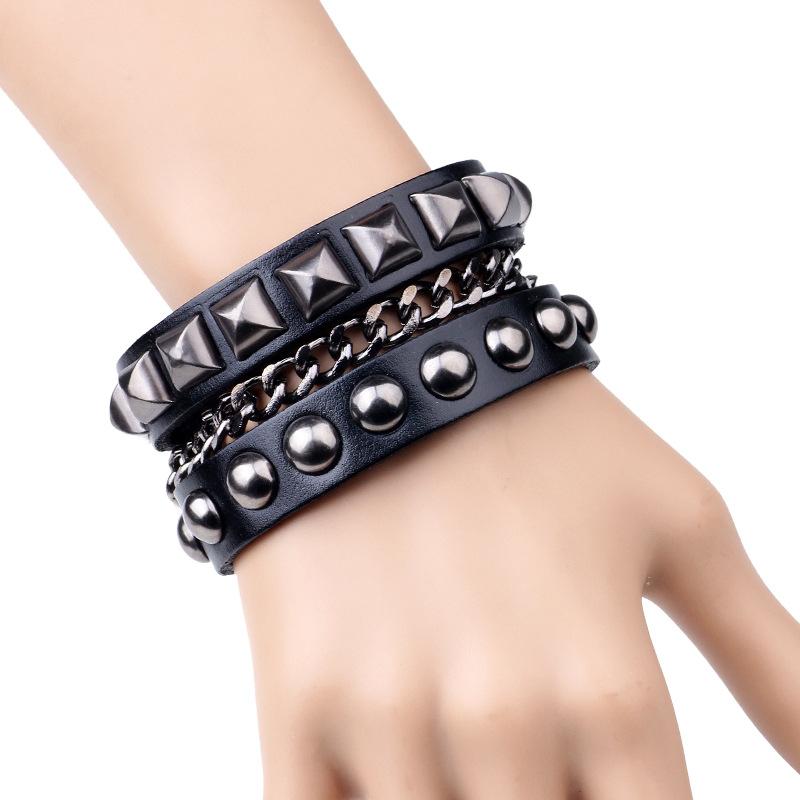 

Bangle Gothpunk Retro Charm Men's Bracelet Wristband Jewelry Genuine Leather Rivet Female Strap Cuff