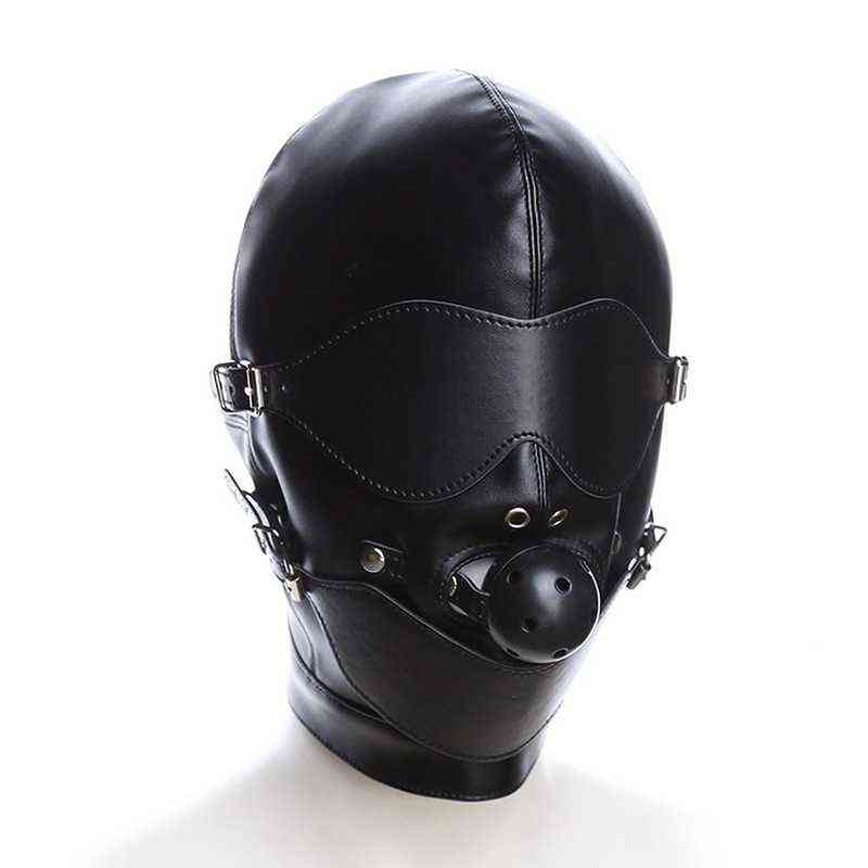 

NXY SM Sex Adult Toy Hot Soft Pu Leather Hood Headgear Bondage with Ball Gag Black Face Mask Eyepatch Blindfold Slave Bdsm Product Games 1217