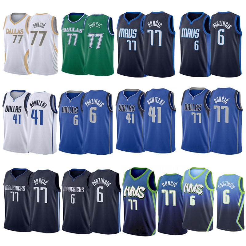 

77 Doncic Jerseys Basketball Dallas Mavericks Jersey Luka Dirk 41 Nowitzki Kristaps 6 Porzingis Men 2021 Season, Black;red