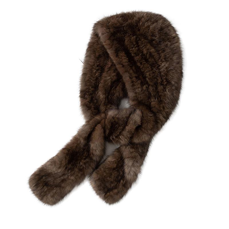 

Scarves 2021 Arrivals Winter Women Natural Sable Scarf Hat Knitted Neckerchief TZ8674