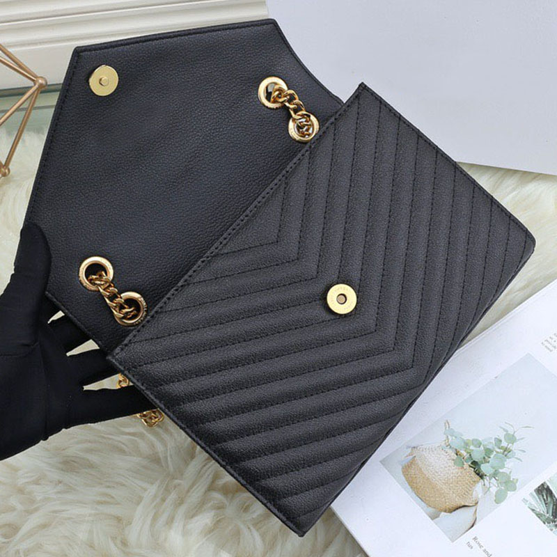 

Crossbody bag With Original Box women Genuine Leather Handbag lady Shoulder bags Chain Purse card holder clutch Envelope Messenger purses, 25cm-black-black