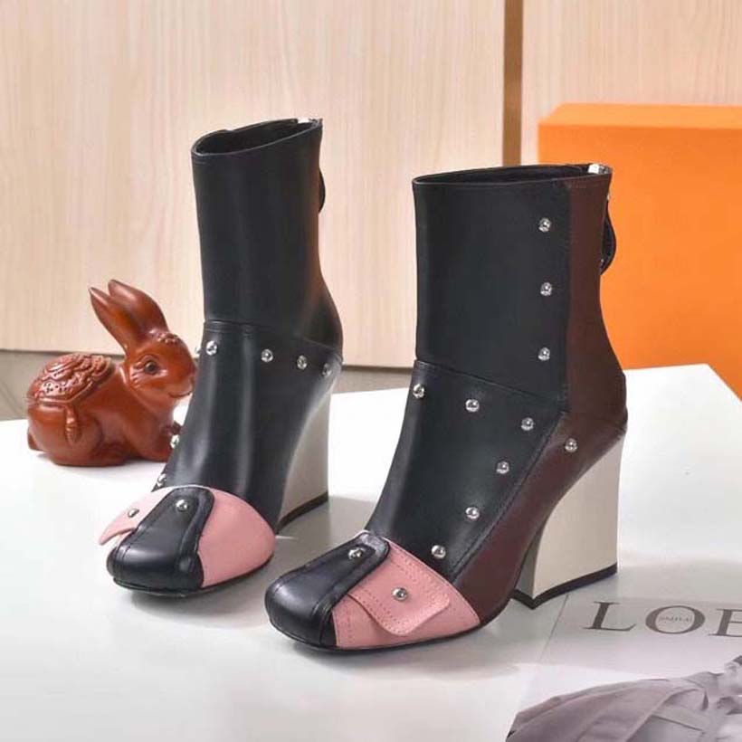 

New Womens Designer boots Ankle boot Martin warm winter brand style booties Leather material Rubber sole Metal studs and colorful wedges With Box, #13