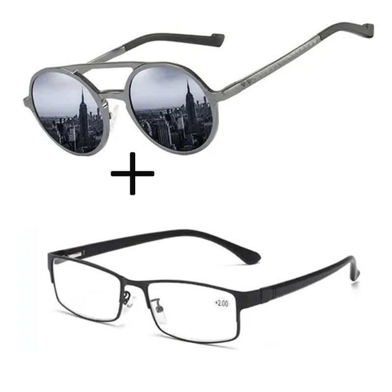 

Sunglasses 2Pcs!!! Alloy High Quality Ultralight Bussiness Style Reading Glasses And Double Bridge Round Men Women Sun