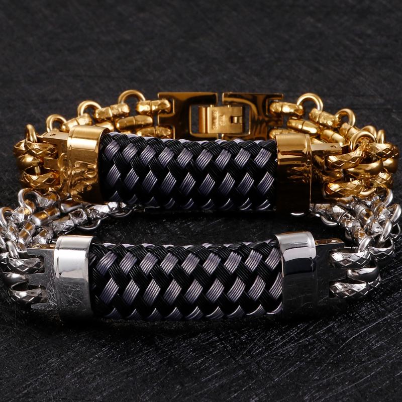 

Vintage Gold Black Braided Stainless Steel Vikings Bracelets For Men Friends Accessories Fashion Mens Biker Chain Link,