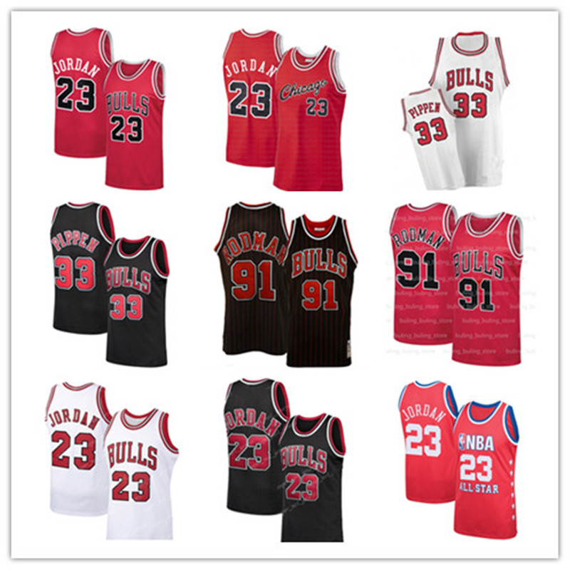 

Retro ChicagoBullJersey Scottie 33 Pippen Dennis 91 Rodman 23 Michael Basketball Jerseys, Black;red