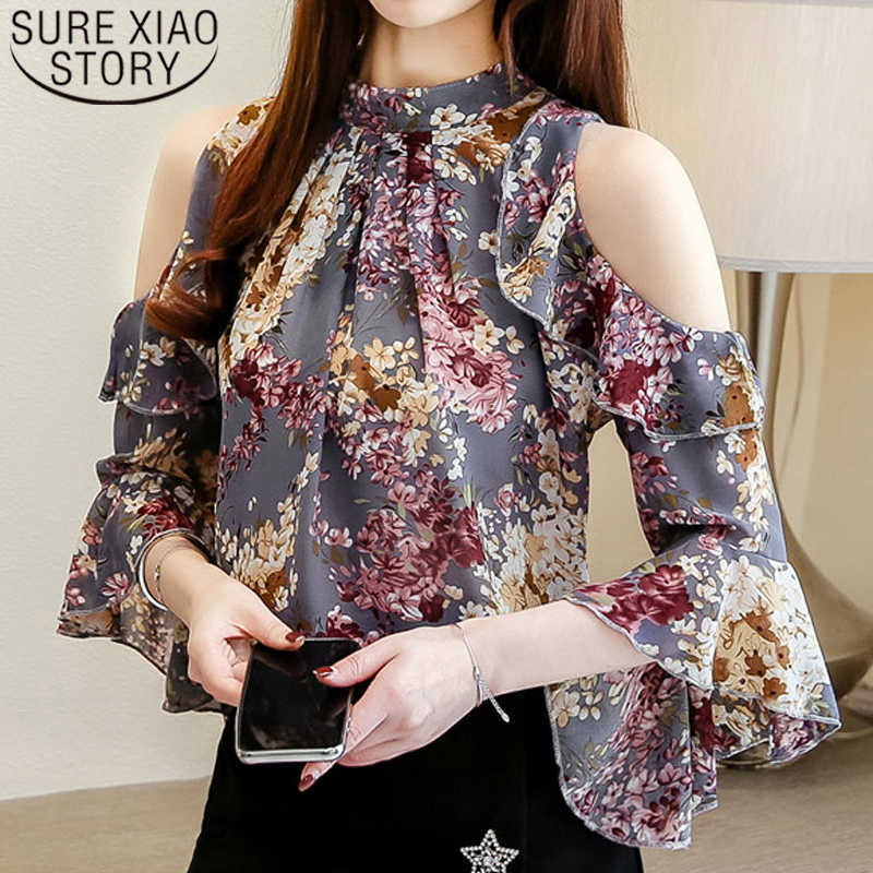 

Fashion Elegant Floral Sexy Womens Blouses and Tops Short Sleeve Butterfly Sleeve O-neck Women Clothing Female Tops 5388 50 210527, Blue