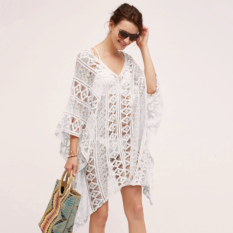 

t-shirt hollowed out cotton spring holiday loose bikini with swimsuit cover up and beach sunscreen, White;black