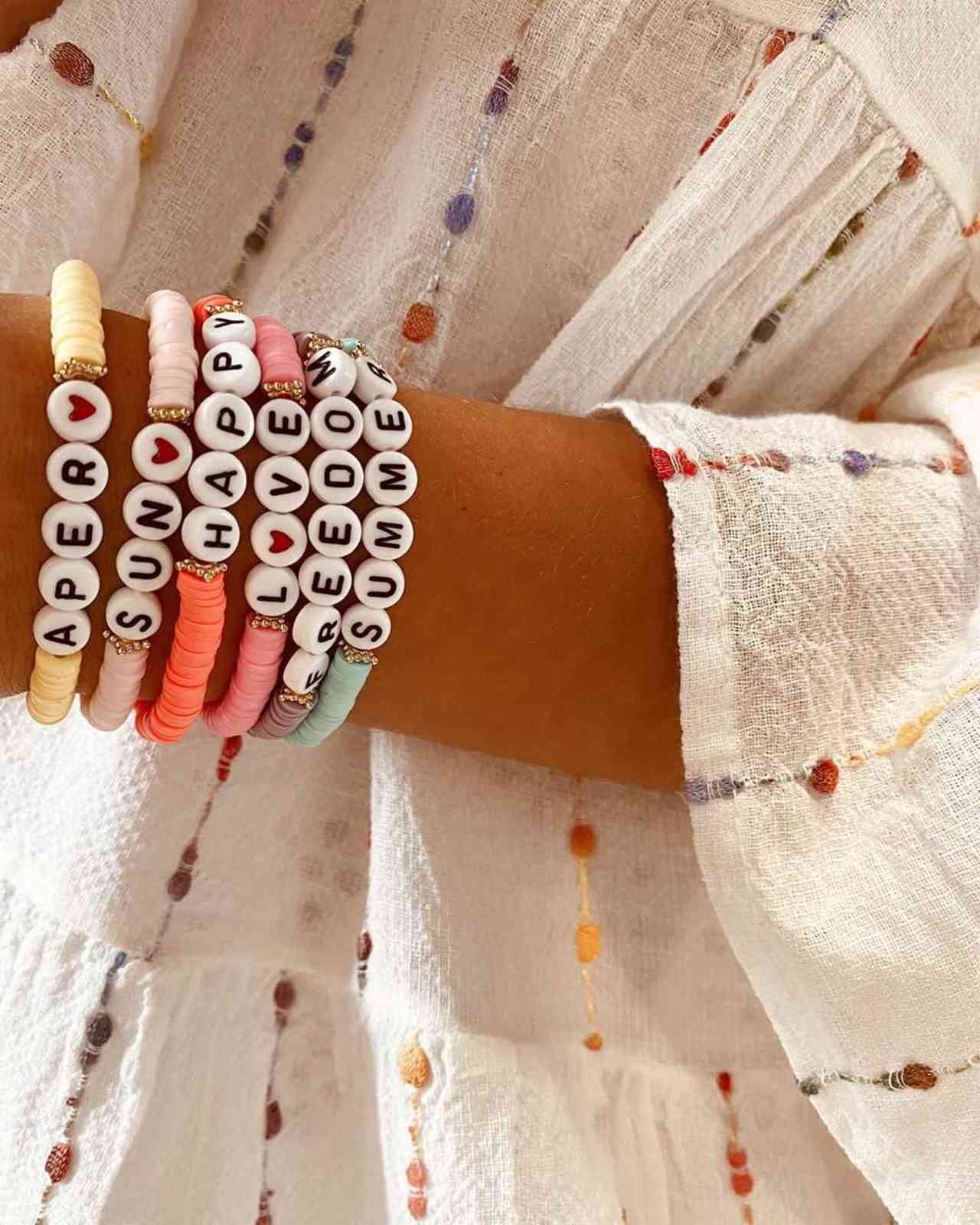 

Diy Letter Polymer Clay Bracelet for Women Handmade Beads Charm Femme Jewelry