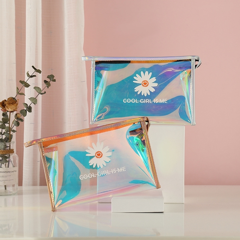 

Maiden style Daisy laser flower net red Storage Travel Wash makeup bag, Blue