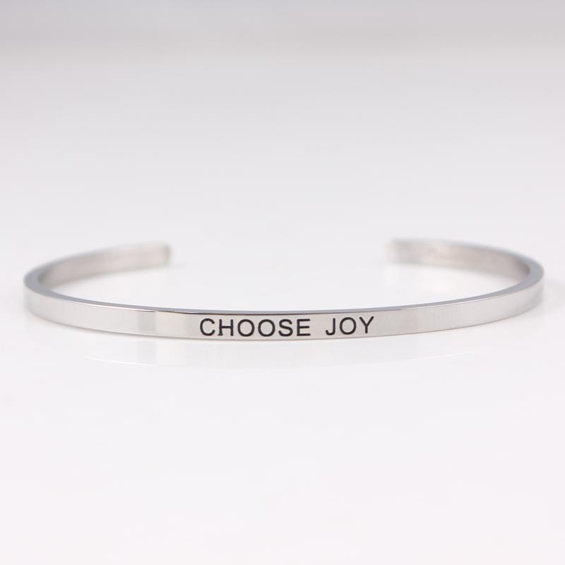 

Bangle CHOOSE JOY Positive Inspirational Quote Stamped Cuff Mantra Bracelet Stainless Steel Engraved For Womem Gift